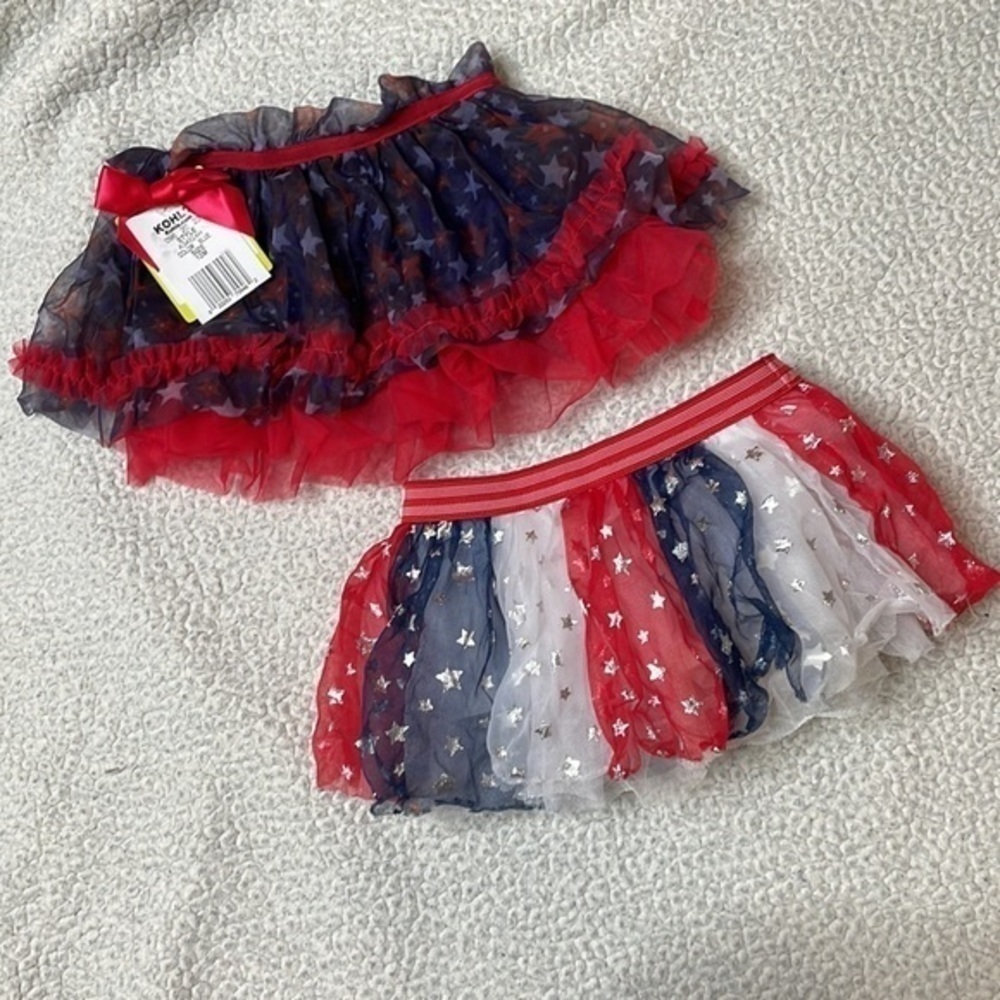 𝅺set‎ of two Red, White and Blue tutu skirts for girls size 12 mo